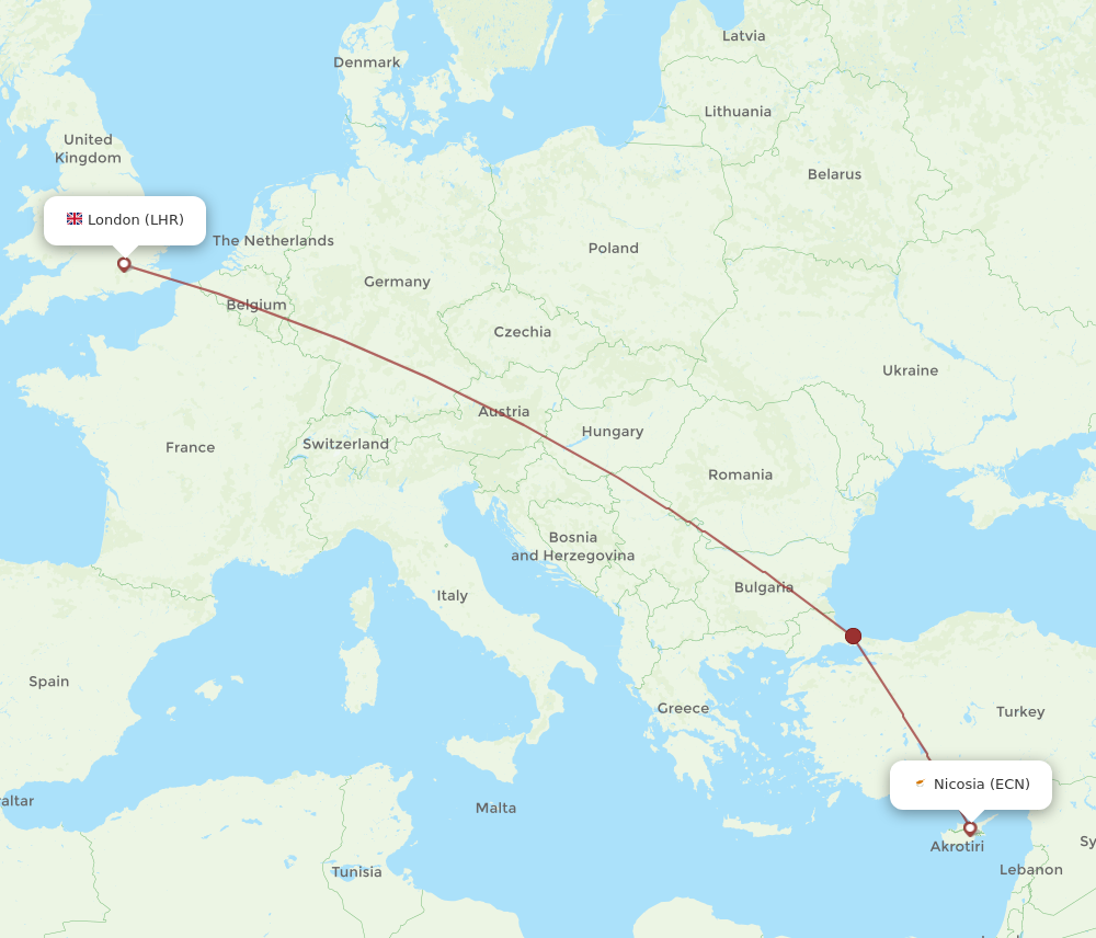 LHR to ECN flights and routes map