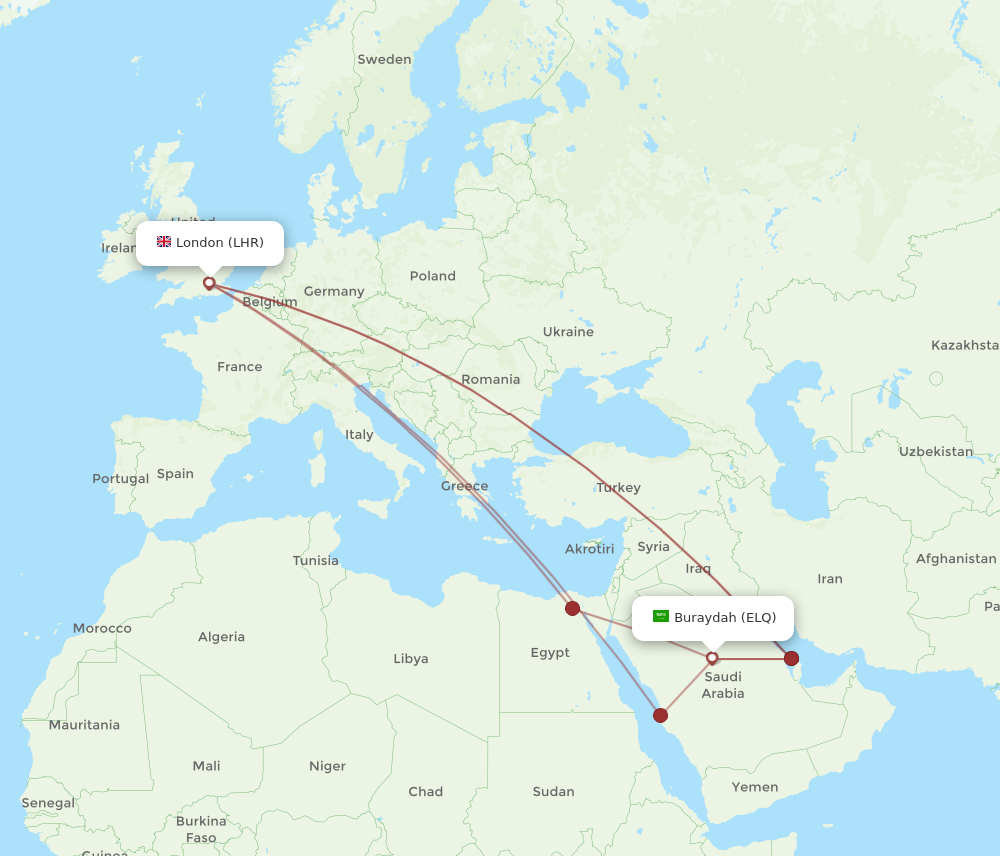 LHR to ELQ flights and routes map