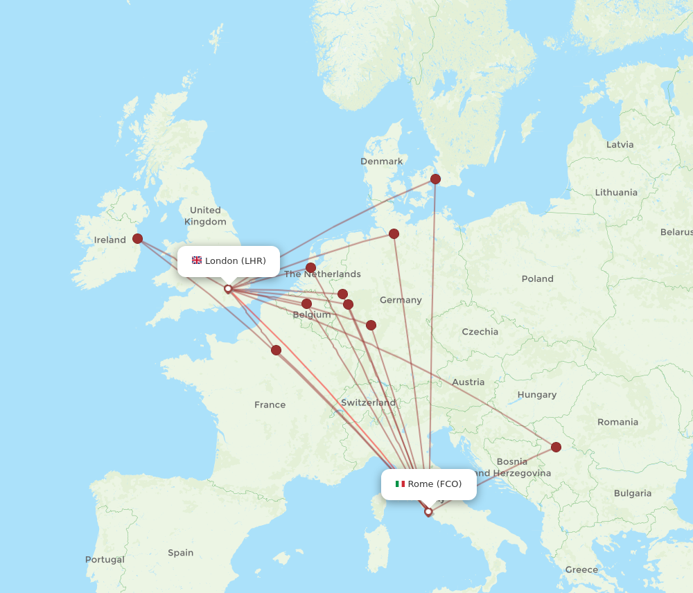 London - Rome route map and flight paths