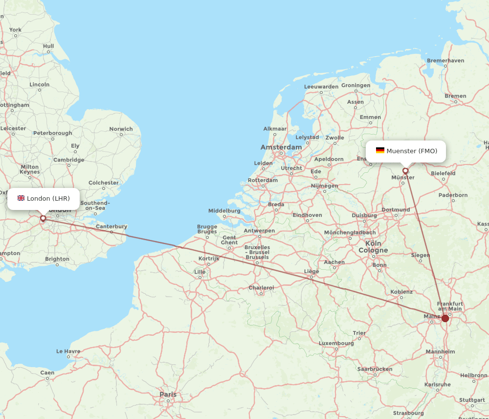 London - Muenster route map and flight paths