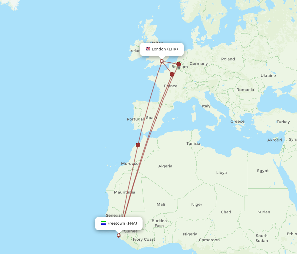 LHR-FNA flight routes