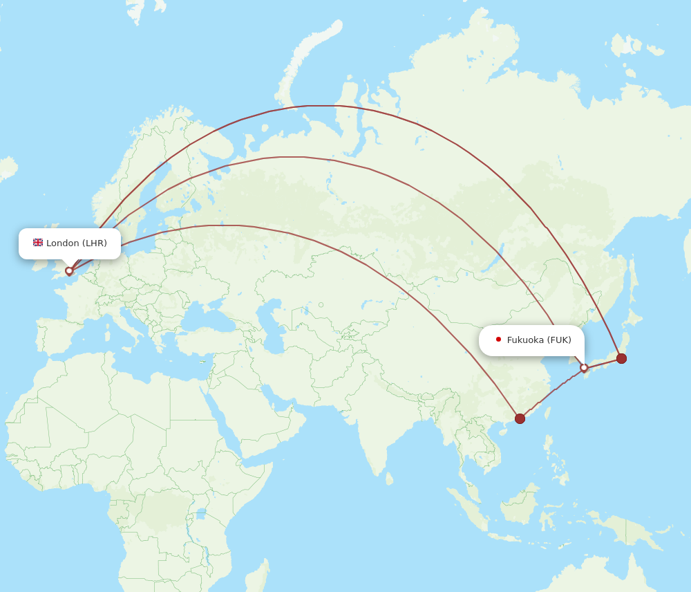 LHR to FUK flights and routes map