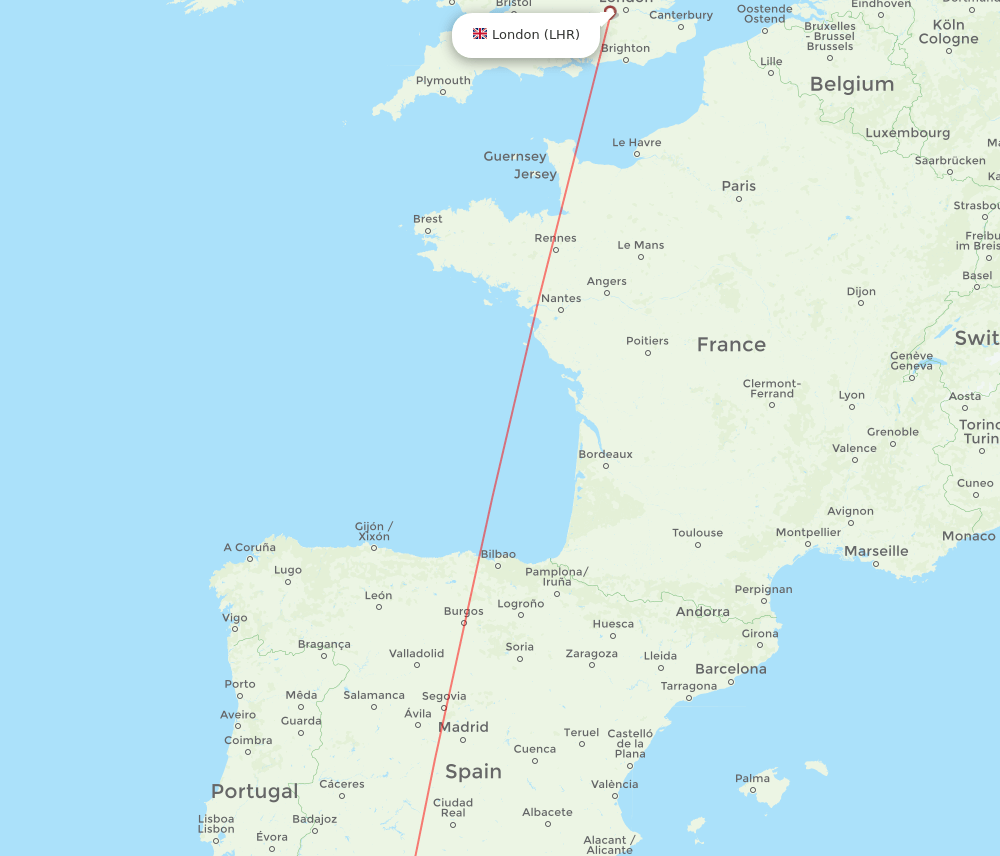 London - Gibraltar route map and flight paths