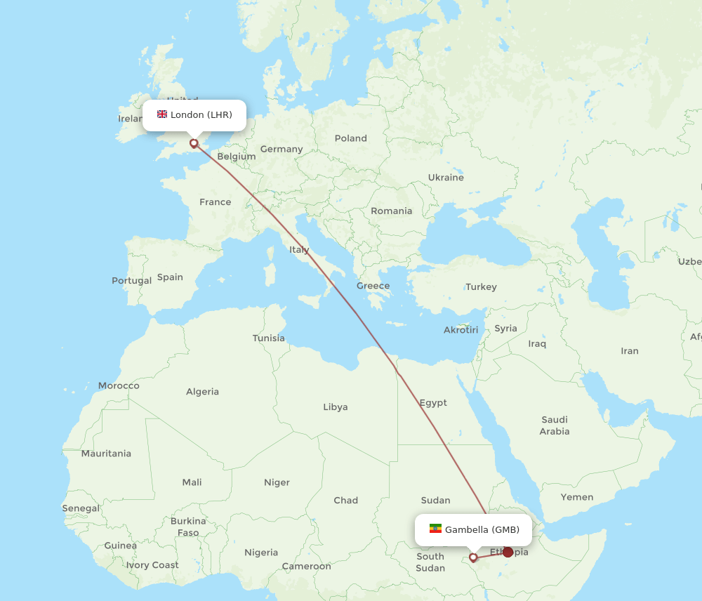 LHR-GMB flight routes