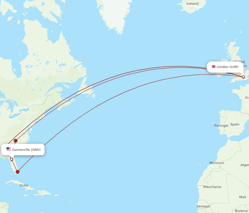 LHR-GNV flight routes