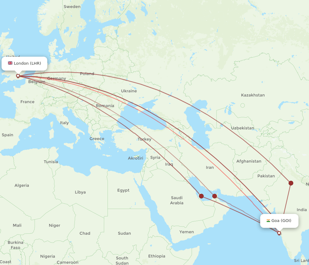 LHR-GOI flight routes