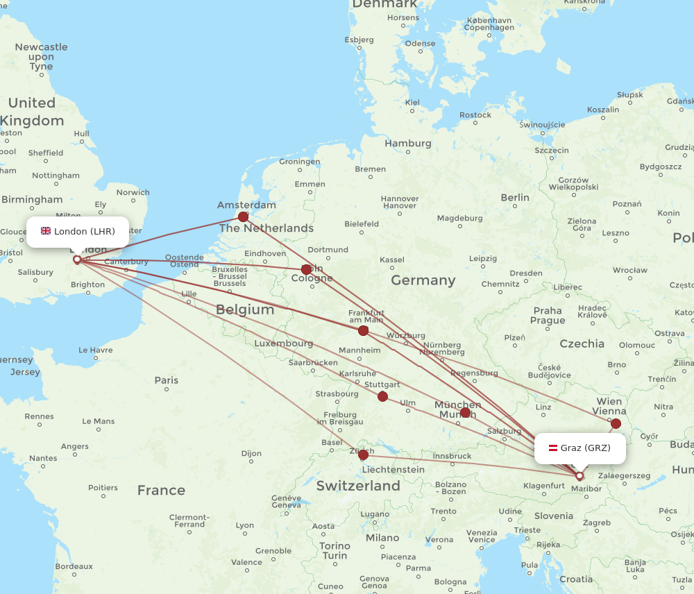 LHR to GRZ flights and routes map