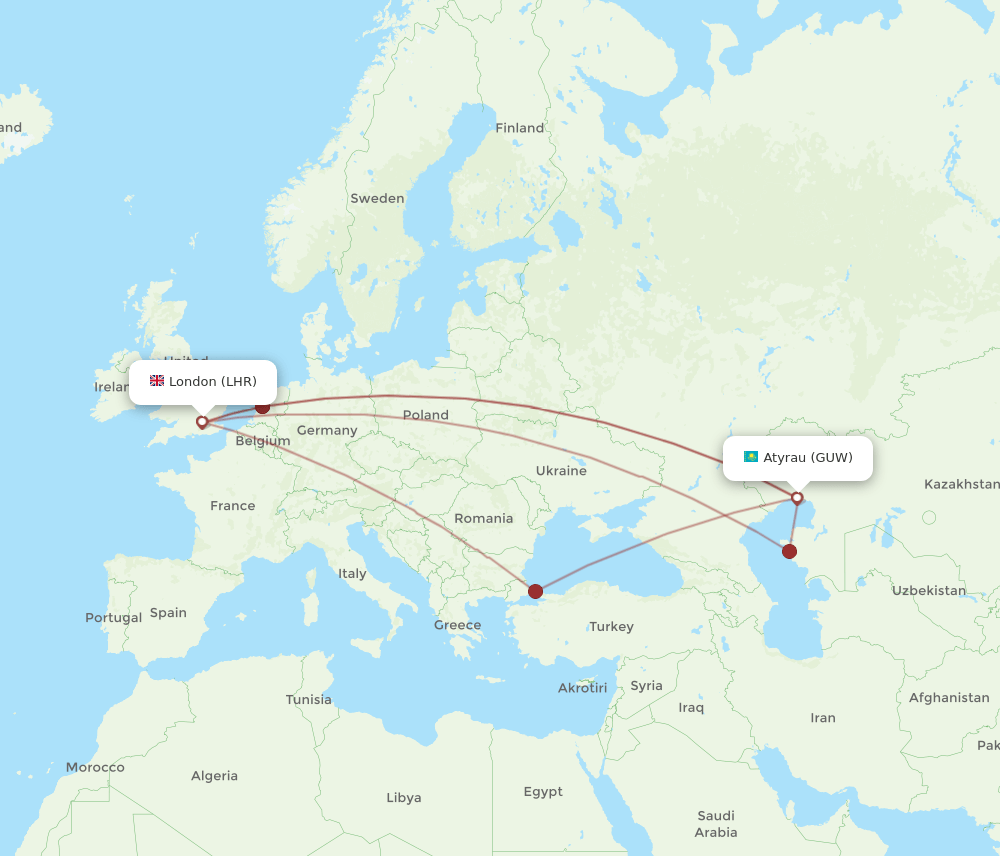 LHR-GUW flight routes