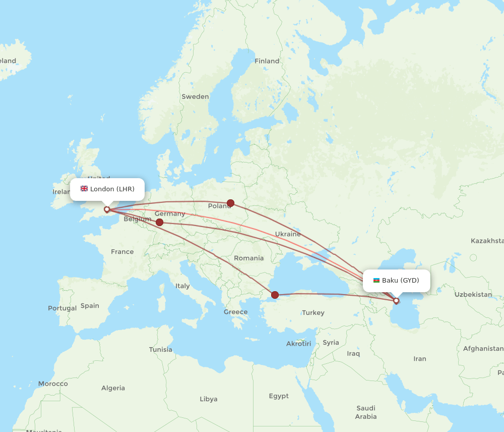 LHR-GYD flight routes