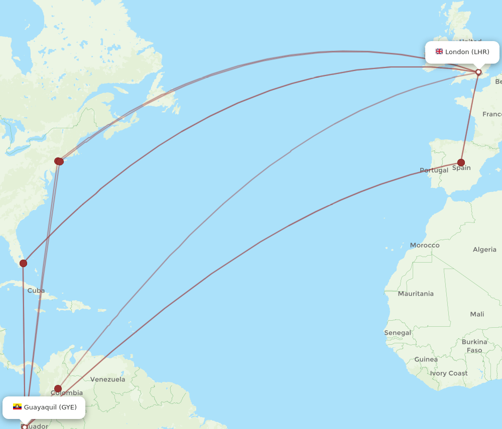 LHR-GYE flight routes