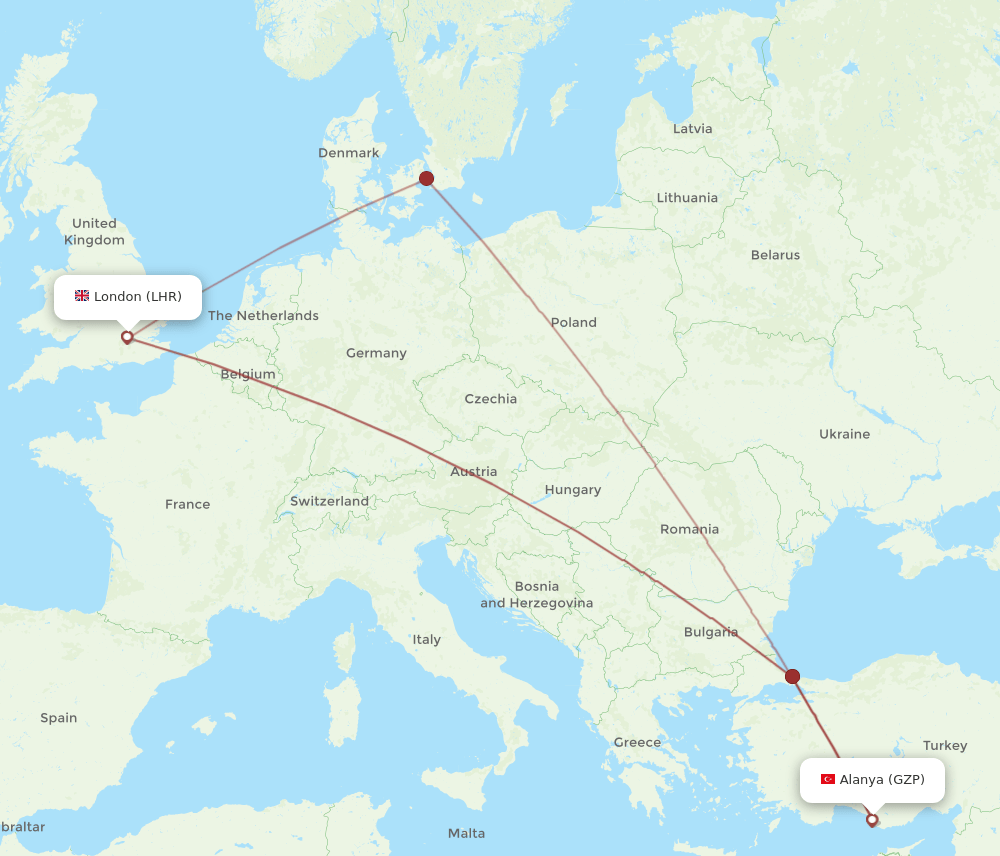 LHR-GZP flight routes