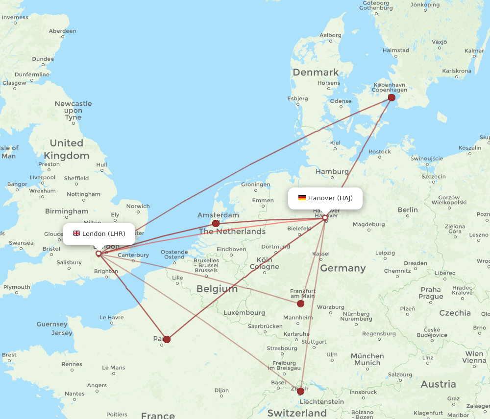 LHR to HAJ flights and routes map