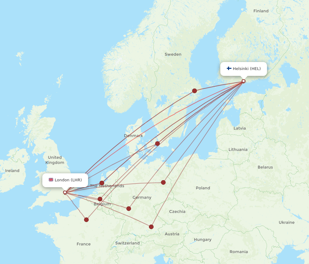 LHR to HEL flights and routes map