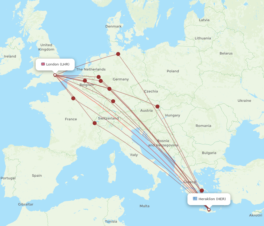 LHR to HER flights and routes map