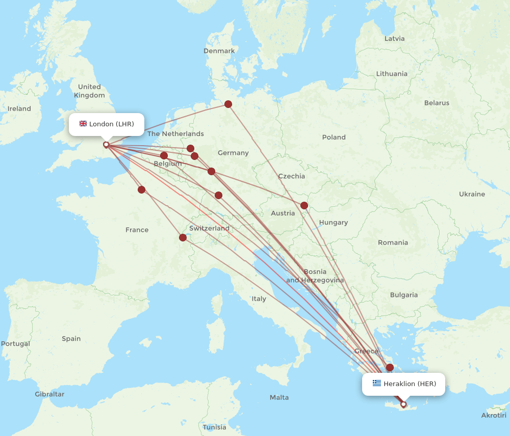 LHR-HER flight routes