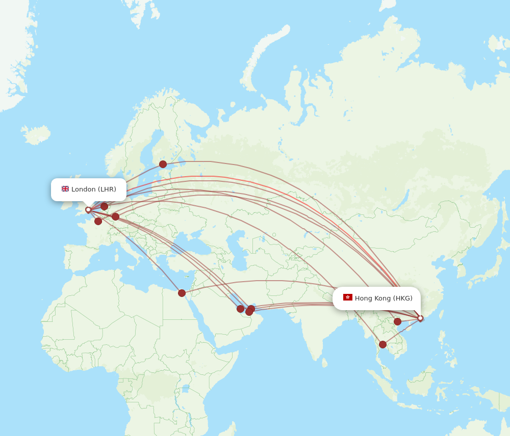 LHR to HKG flights and routes map