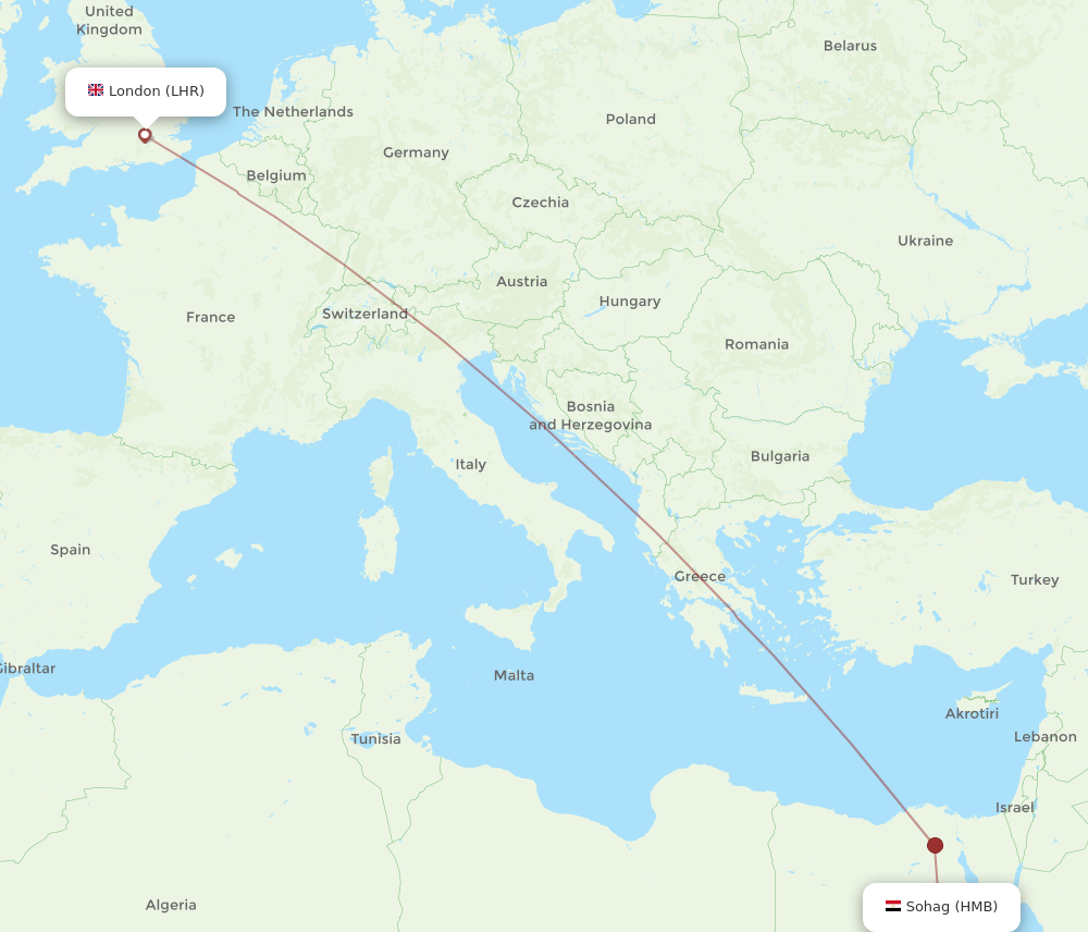LHR to HMB flights and routes map