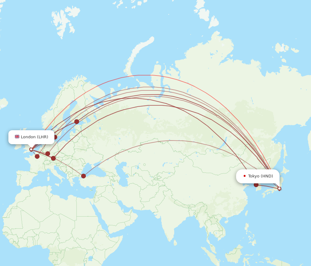 LHR to HND flights and routes map