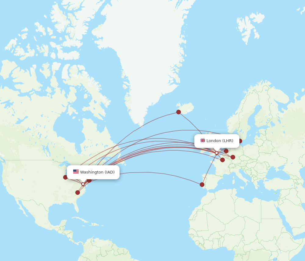 LHR to IAD flights and routes map