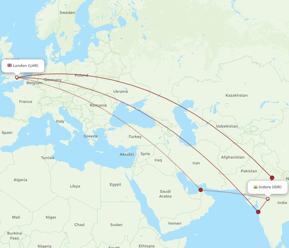 LHR-IDR flight routes