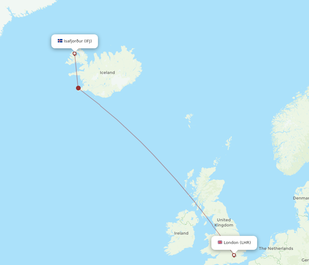 London - Isafjordur route map and flight paths