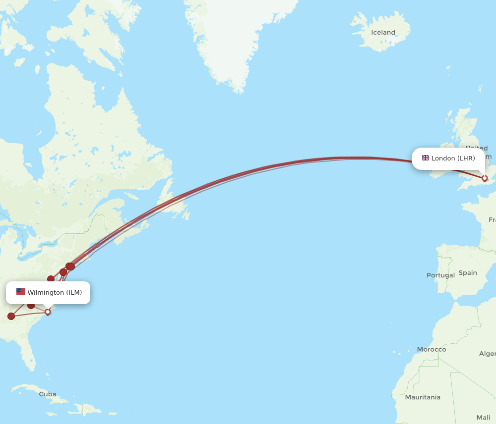 LHR-ILM flight routes