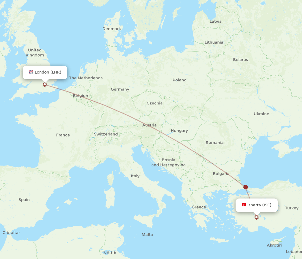 LHR to ISE flights and routes map