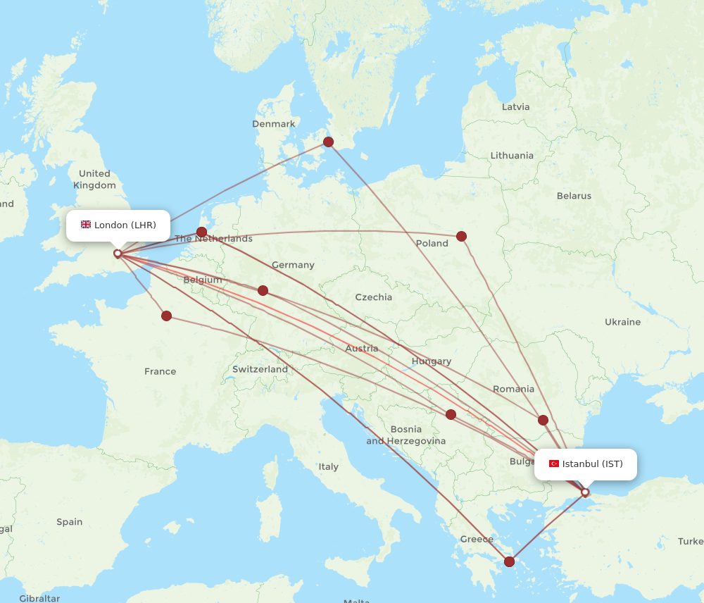 LHR to IST flights and routes map