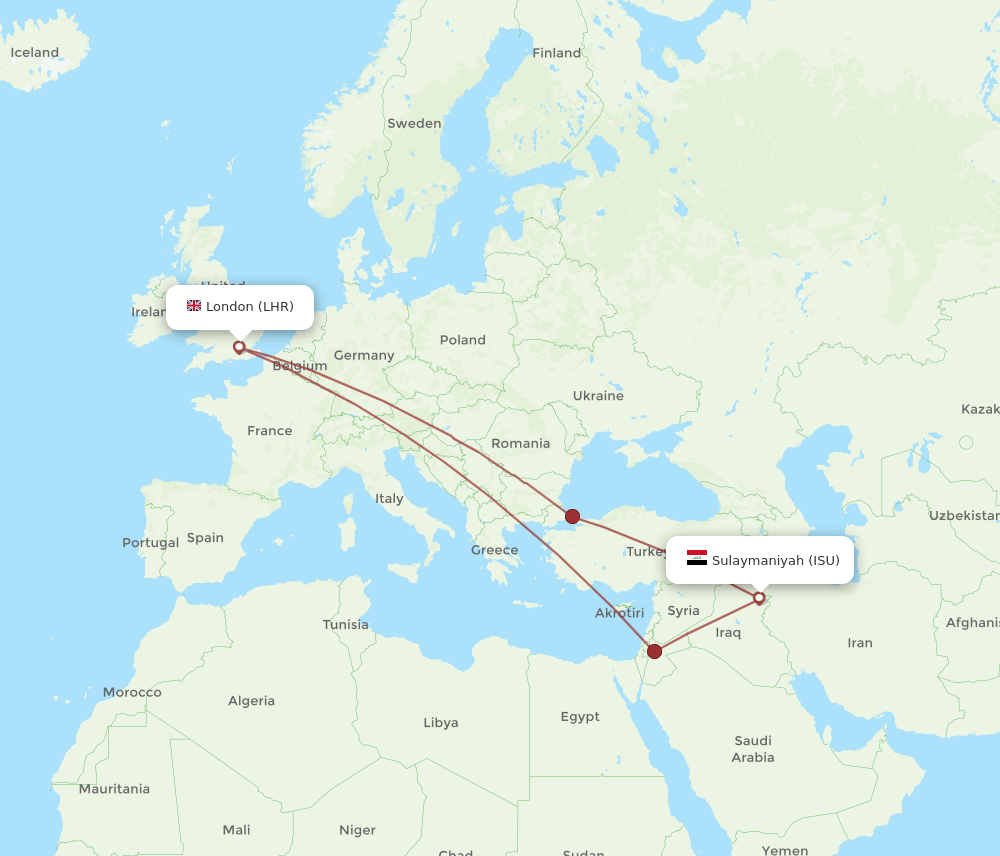 LHR-ISU flight routes
