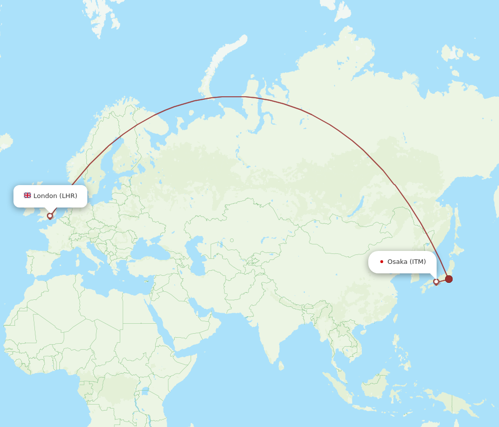 LHR to ITM flights and routes map