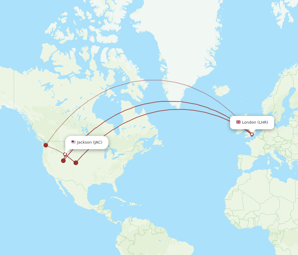 LHR to JAC flights and routes map