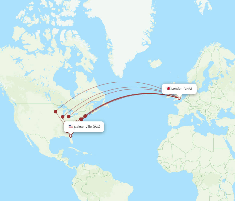 LHR to JAX flights and routes map