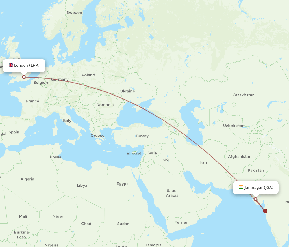 LHR to JGA flights and routes map