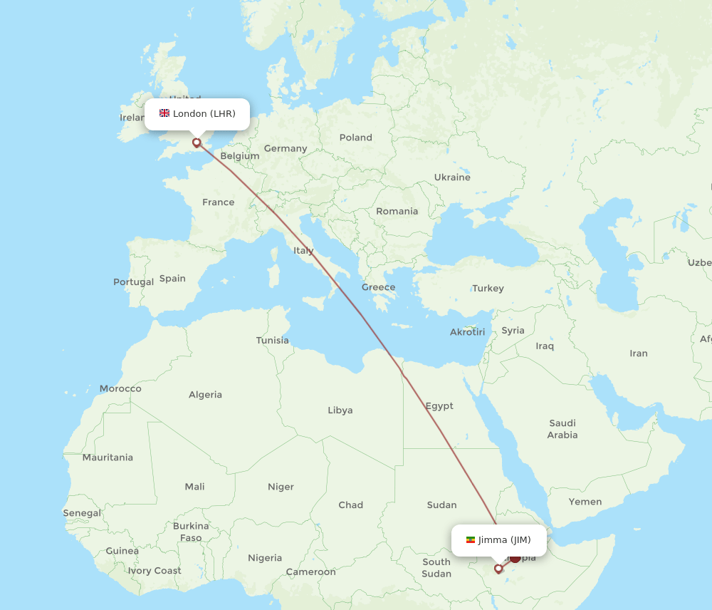 LHR-JIM flight routes