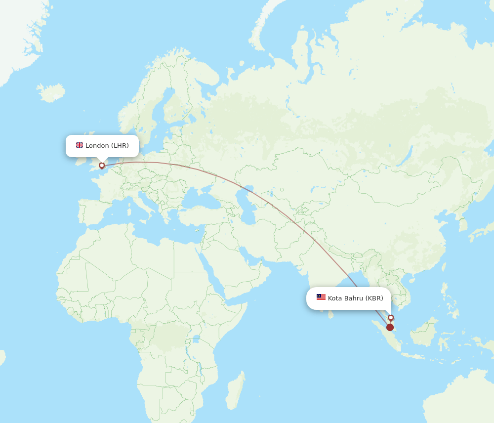 LHR-KBR flight routes