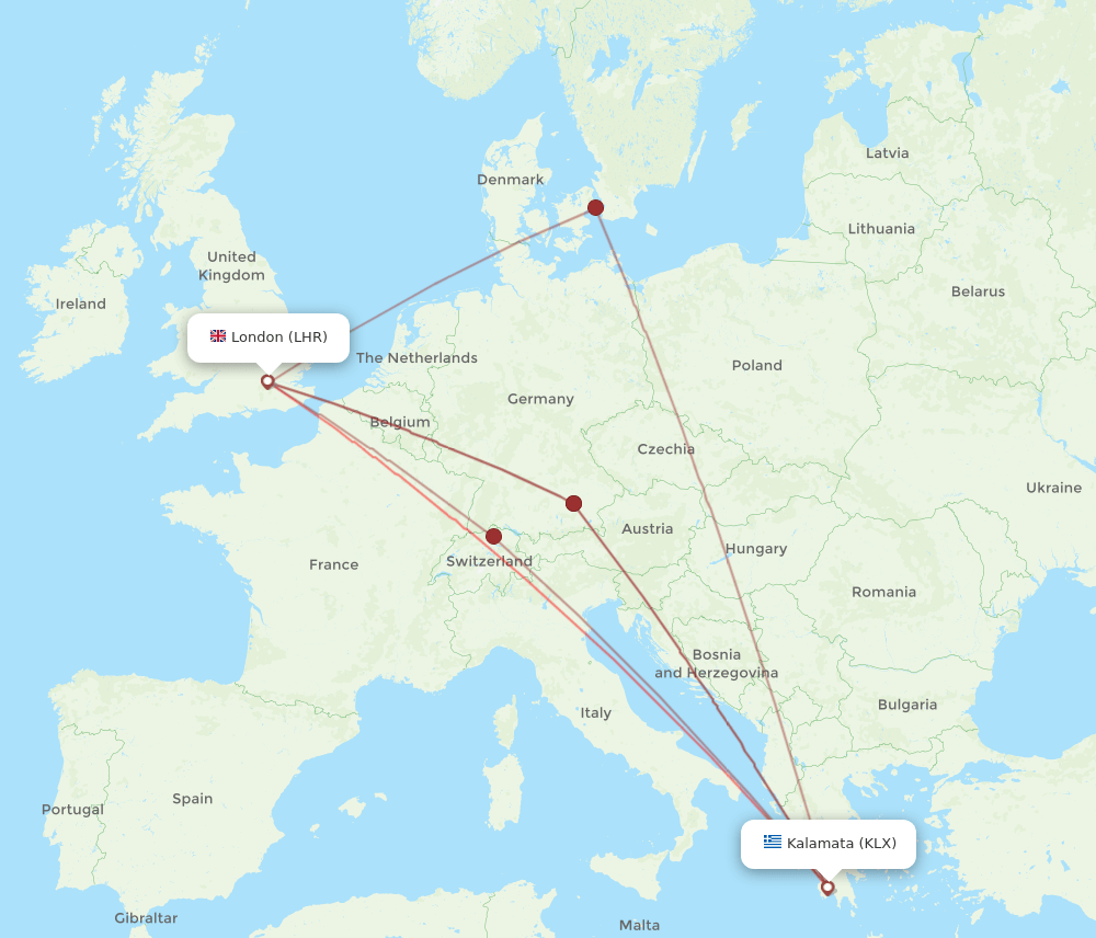 LHR-KLX flight routes