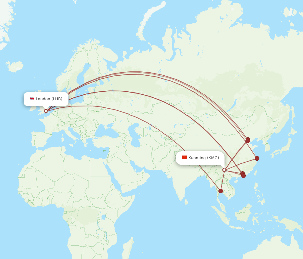 LHR-KMG flight routes