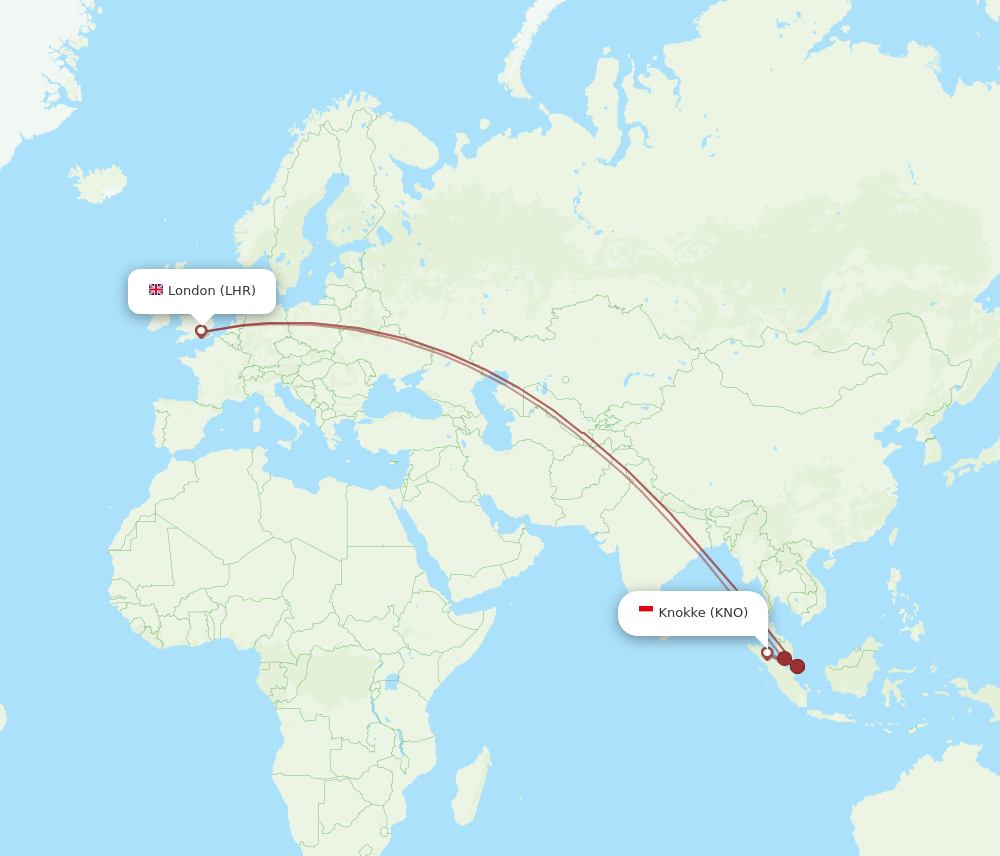 LHR to KNO flights and routes map