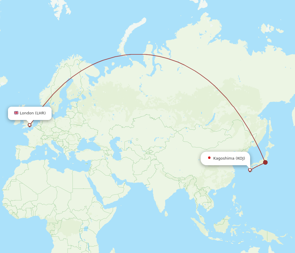 LHR to KOJ flights and routes map