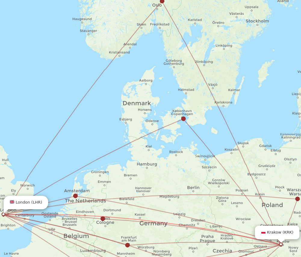 LHR-KRK flight routes
