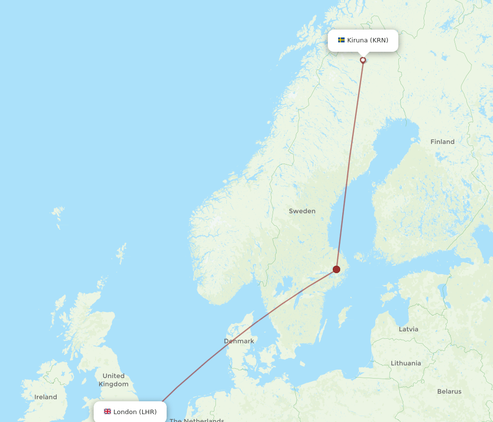 LHR to KRN flights and routes map