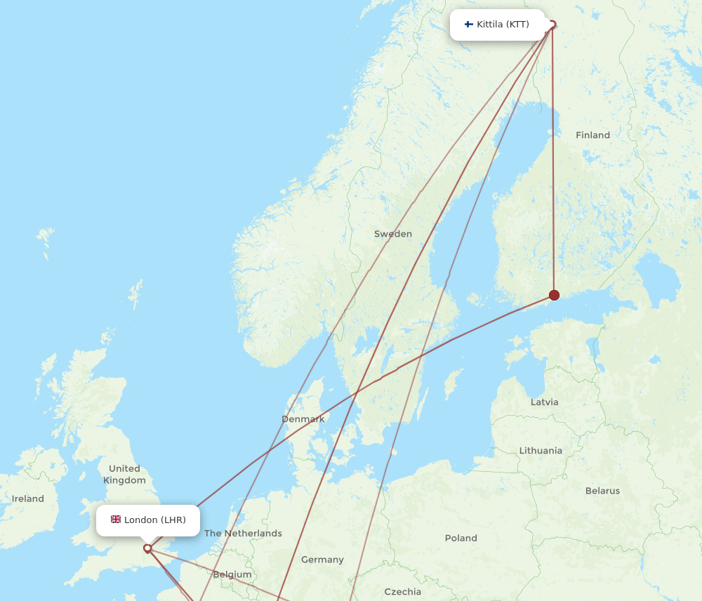 LHR-KTT flight routes