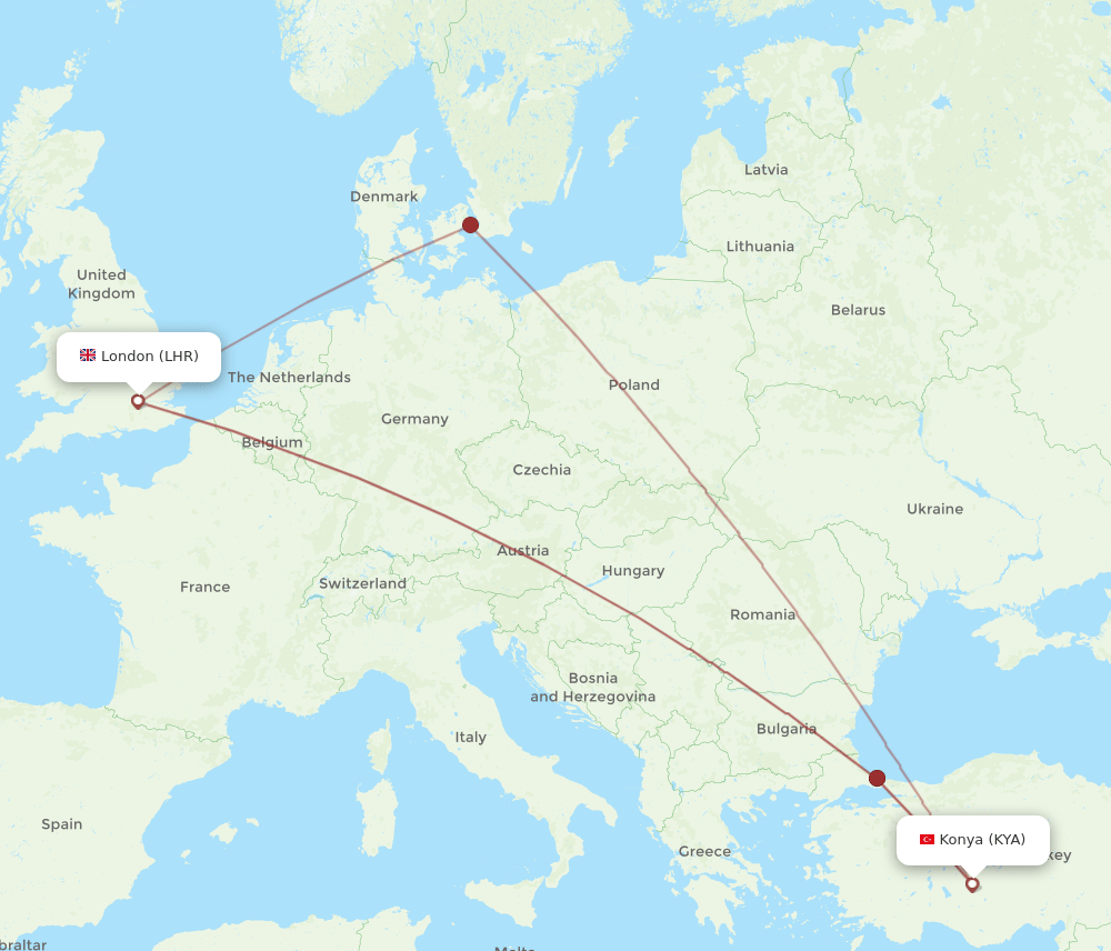 LHR to KYA flights and routes map