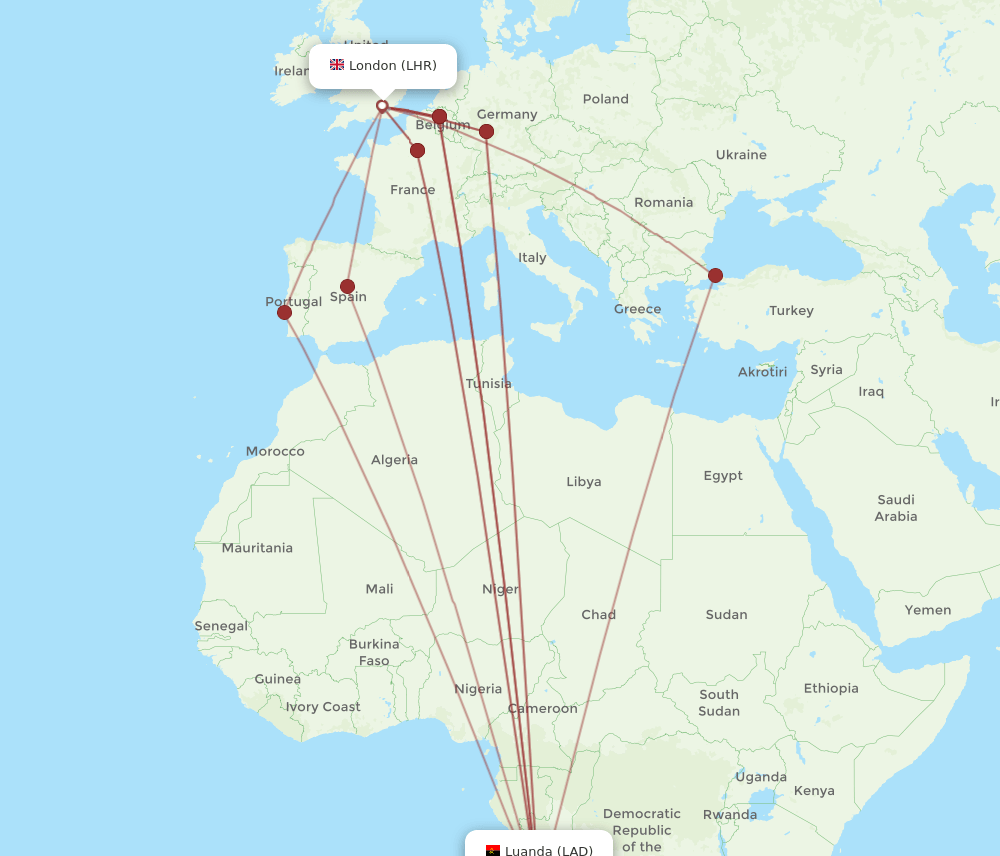 LHR-LAD flight routes