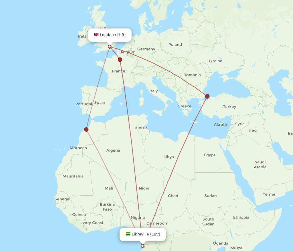 LHR to LBV flights and routes map