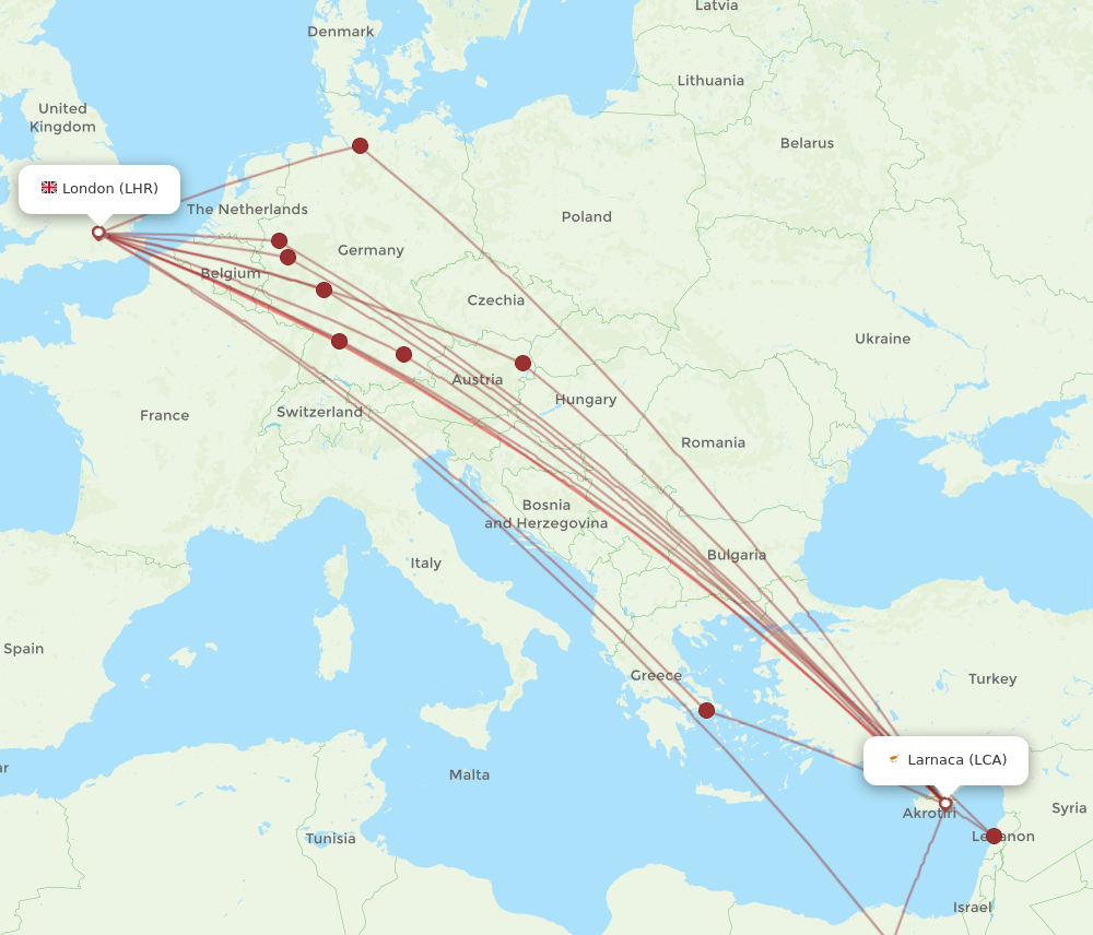 LHR-LCA flight routes