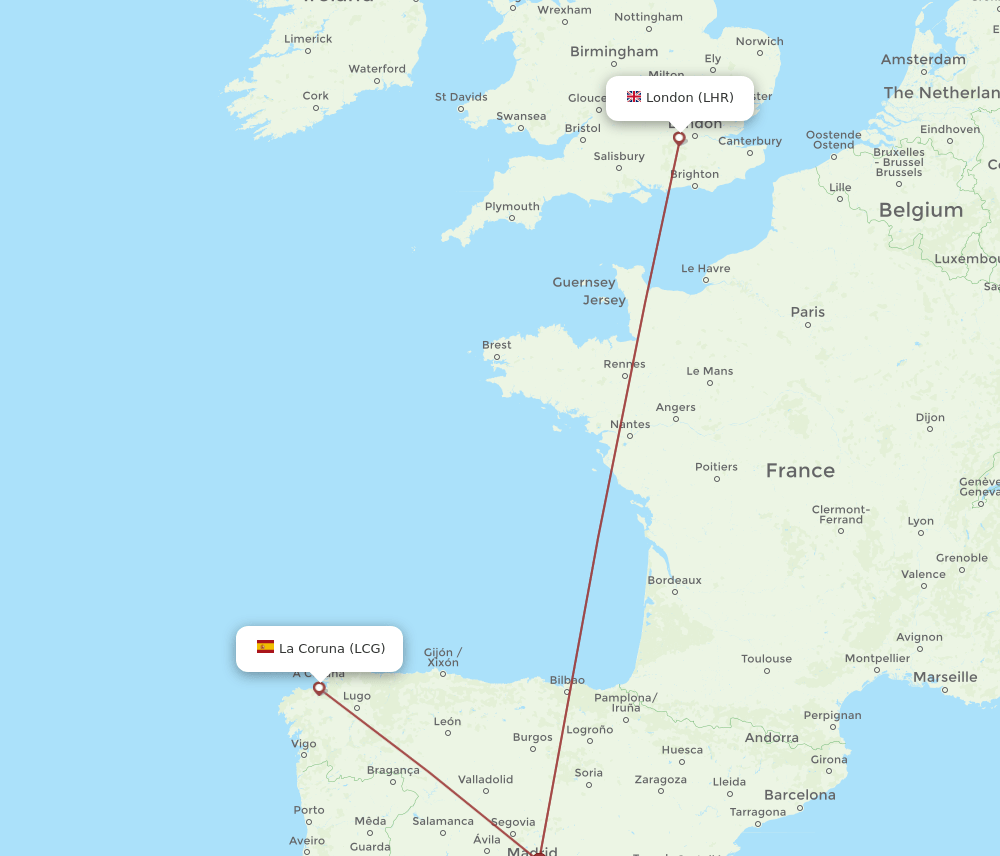 LHR-LCG flight routes