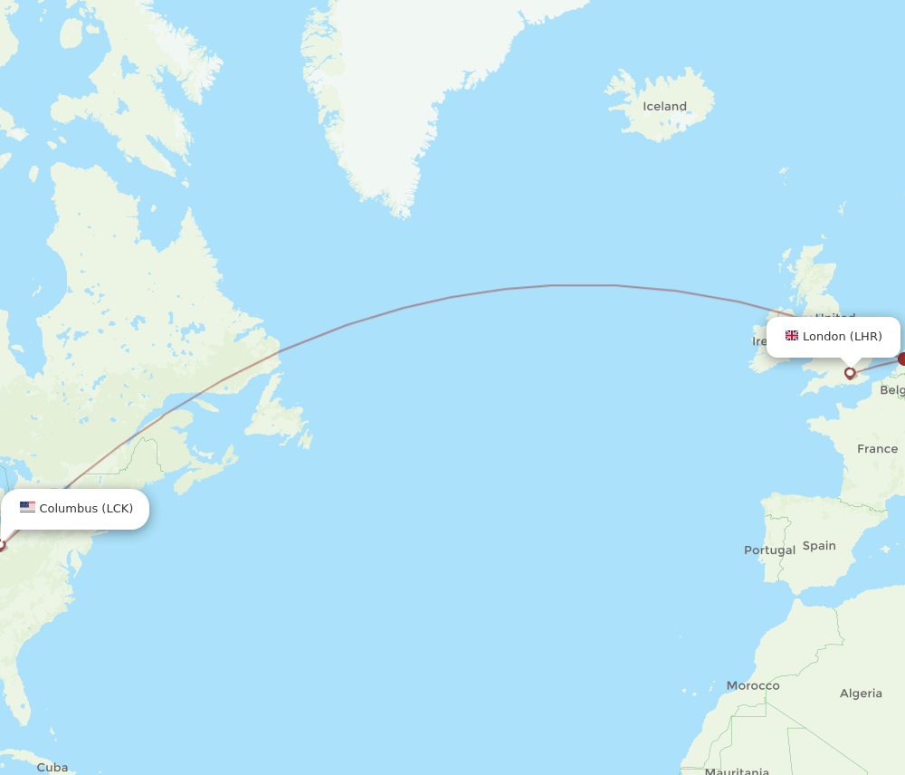 London - Columbus route map and flight paths