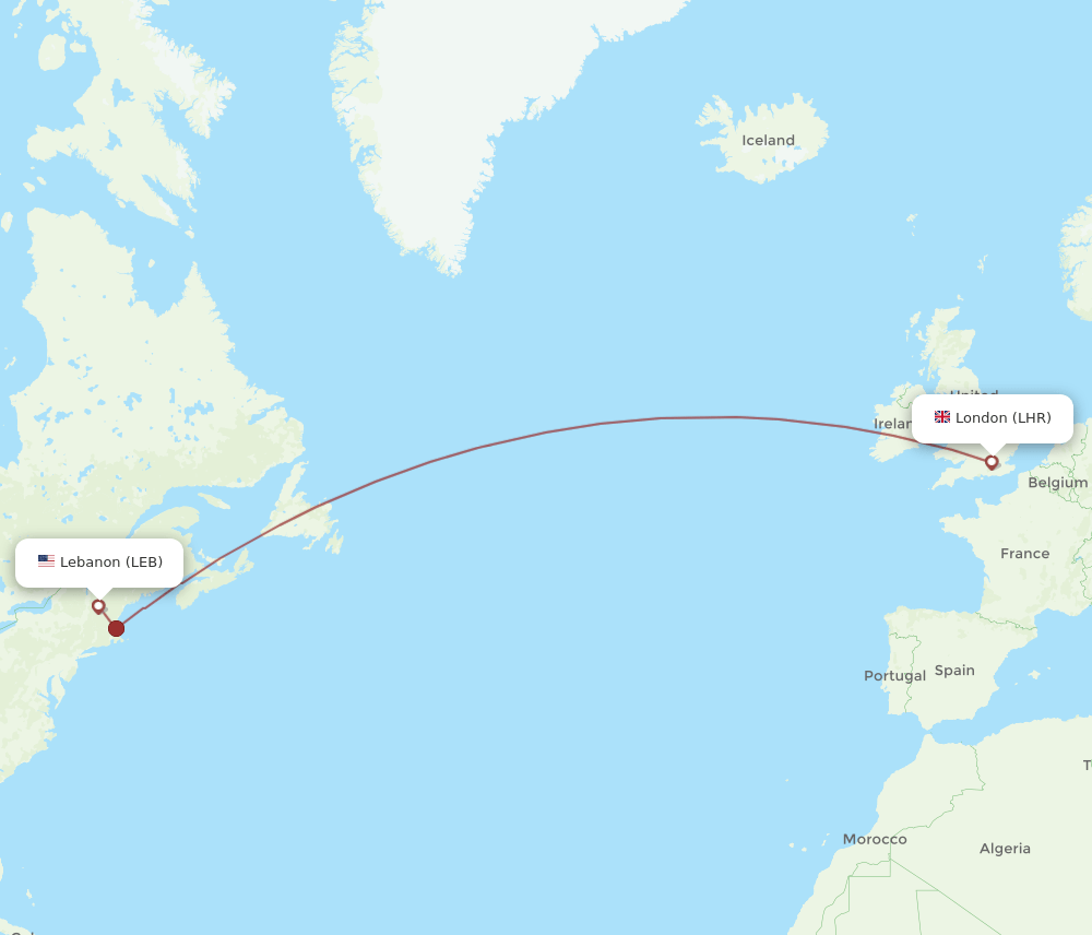 LHR to LEB flights and routes map