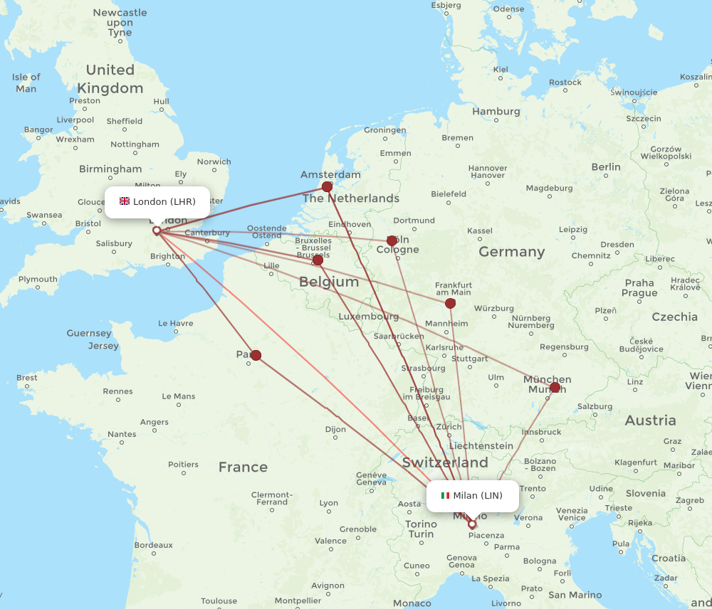 LHR to LIN flights and routes map